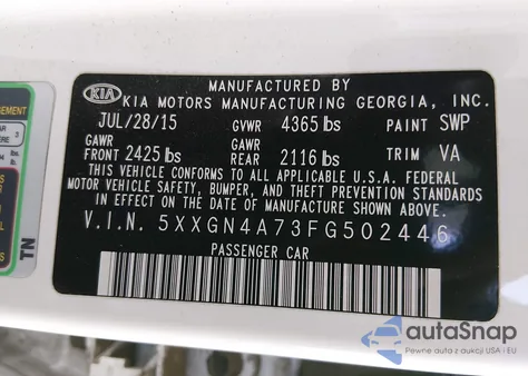 2015 Kia Optima Ex из США, поврежденный, VIN 5XXGN4A73FG502446